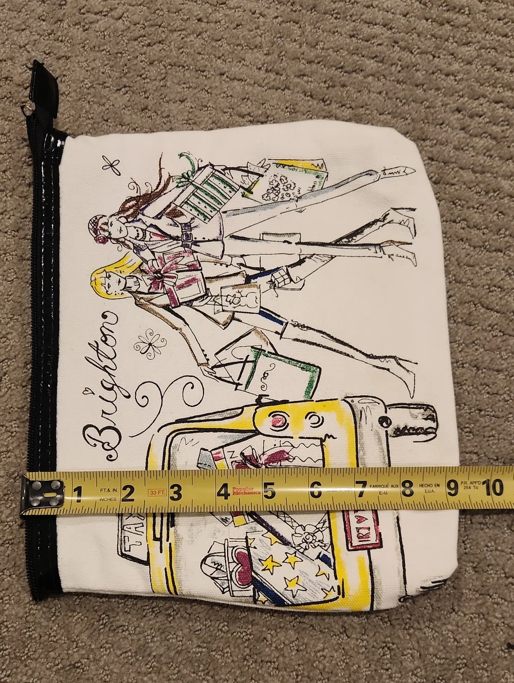 Brighton White Canvas Zip Pouch with Yellow Taxi Illustration